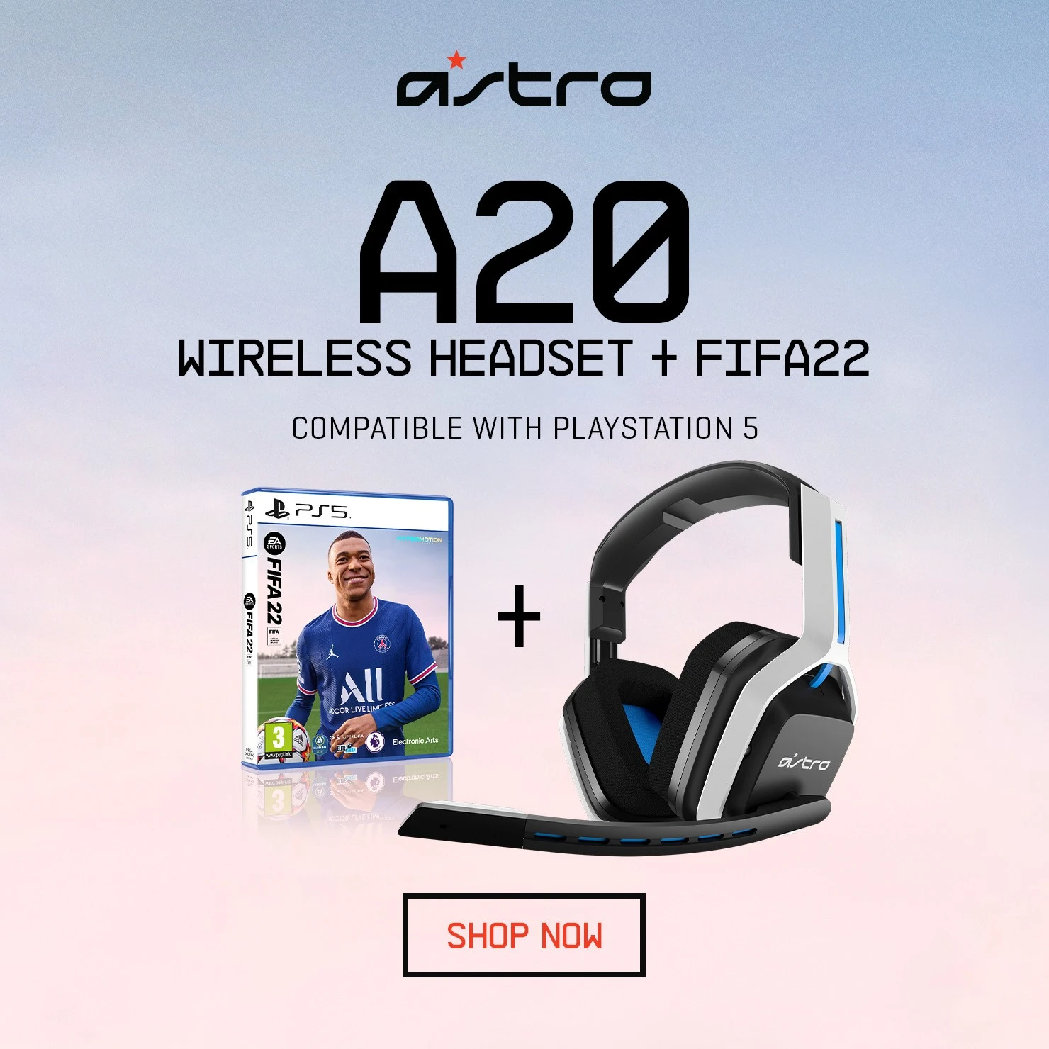 ASTRO Gaming A20 Wireless Headset PS5/PS4/PC/Mac - White/Blue + FIFA 22 Game Bundle 1 ASTRO Gaming A20 Wireless Headset PS5/PS4/PC/Mac - White/Blue + FIFA 22 Game Bundle