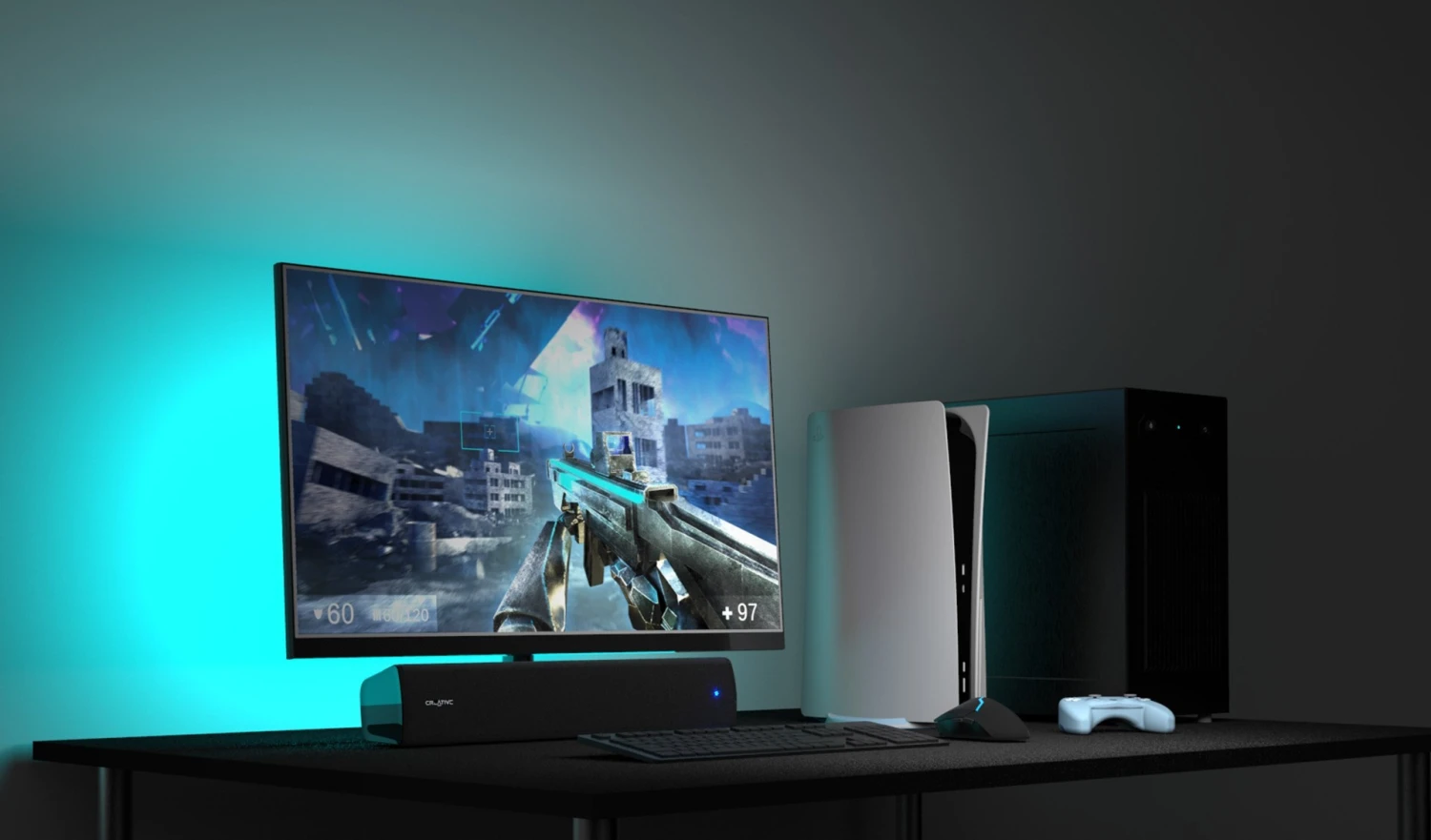 Creative - Stage Air V2 Compact Under-monitor Soundbar, Black 6 Creative - Stage Air V2 Compact Under-monitor Soundbar, Black - Afbeelding 6