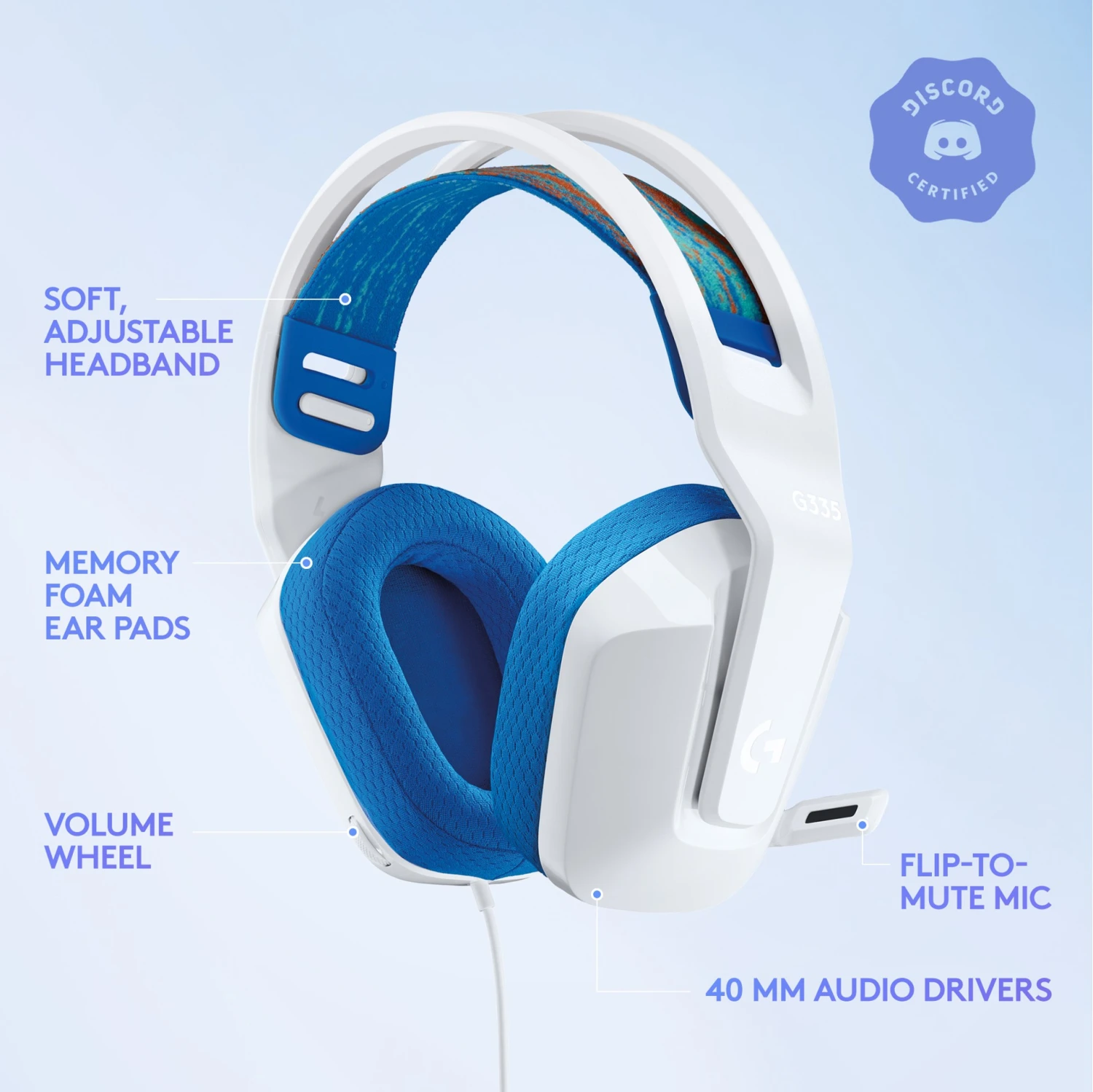 Logitech - G335 Wired Gaming Headset - WHITE 3 Logitech - G335 Wired Gaming Headset - WHITE - Afbeelding 3