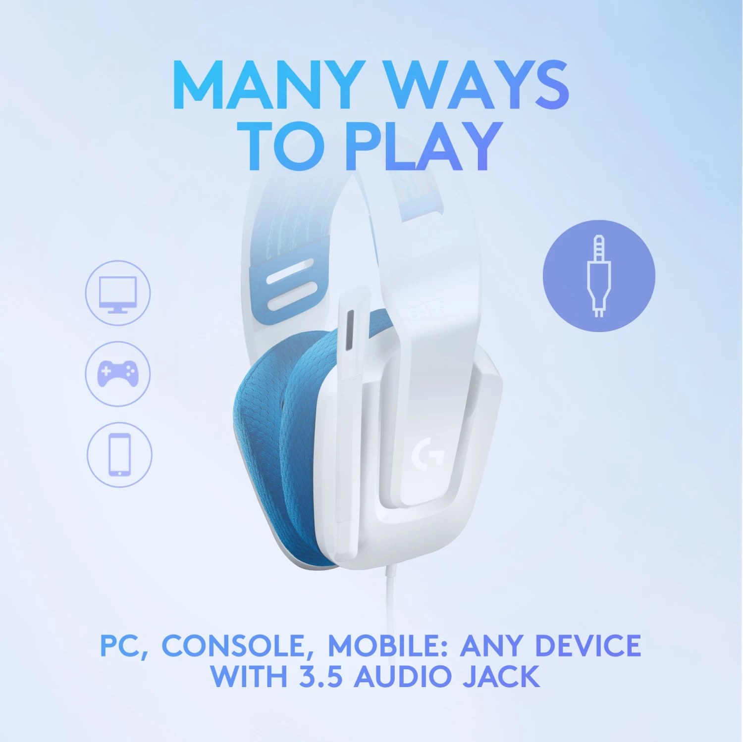 Logitech - G335 Wired Gaming Headset - WHITE 8 Logitech - G335 Wired Gaming Headset - WHITE - Afbeelding 8