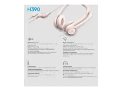 Logitech - H390 Wired Headset For PC/Laptop, Stereo Headphones With Noise Cancelling Microphone, USB-A, ROSE -Elektronicawinkel logitech h390 wired headset for pc laptop stereo headphones with noise cancelling microphone usb rose 4